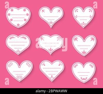 Hearts paper cut vintage labels set. Sign of Valentines day for