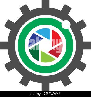 Camera shutter  logo gear illustration Stock Vector