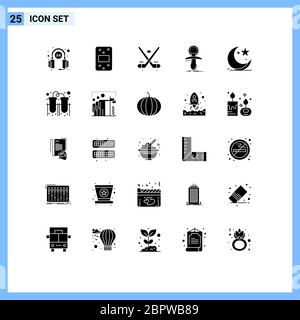 Solid Glyph Pack of 25 Universal Symbols of cresent, nipple, game, newbie, baby Editable Vector Design Elements Stock Vector