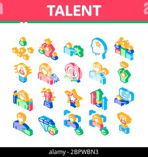 Human Talent Isometric Elements Icons Set Vector Stock Vector