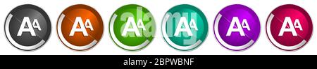 Alphabet icon set, silver metallic chrome border vector web buttons in 6 colors options for webdesign Stock Vector