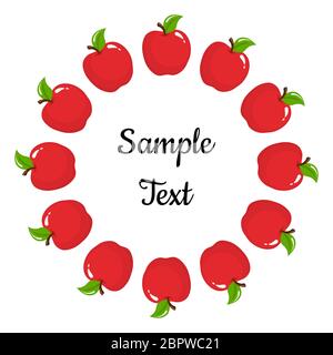 Wreath from red apple fruits with space for text. Cartoon organic sweet food. Summer fruits for healthy lifestyle. Vector illustration for any design. Stock Vector