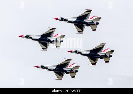 The Thunderbirds display team the seen at the 2017 Royal International Air Tattoo at Royal Air Force Fairford in Gloucestershire - the largest militar Stock Photo