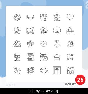 Set of 25 Modern UI Icons Symbols Signs for love, sound, cloud, off, clock Editable Vector Design Elements Stock Vector
