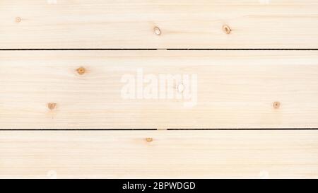 panoramic wooden background - unpainted wood panel from three horizontal pine planks Stock Photo