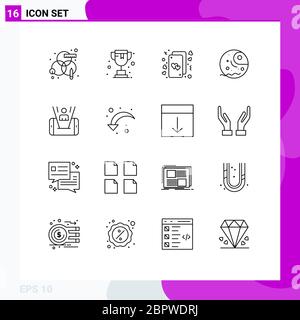 Outline Pack of 16 Universal Symbols of cell, planet, heart, giant, distant Editable Vector Design Elements Stock Vector