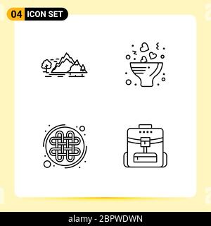 Stock Vector Icon Pack of 4 Line Signs and Symbols for hill, celtic knot, mountain, flower, irish Editable Vector Design Elements Stock Vector