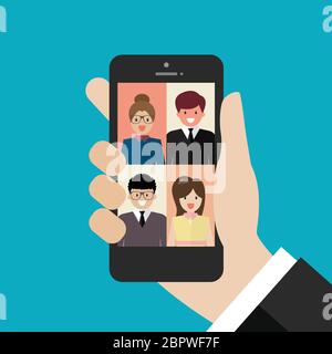 Video conference from smartphone. Vector illustration Stock Vector