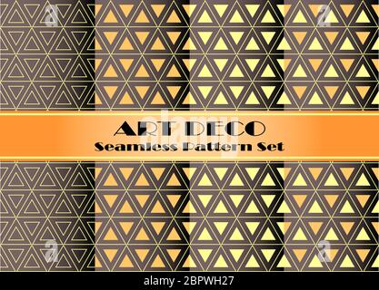 Art deco triangle seamless pattern set, luxury geometric background and wallpaper, elegant classic retro ornament, abstract golden free vector Stock Vector