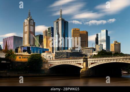 Famous skyline of Melbourne. Stock Photo