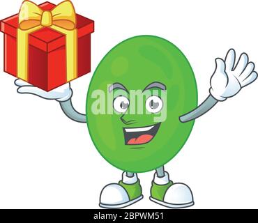 Cocci cartoon mascot concept design with a red box of gift Stock Vector