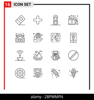 16 Thematic Vector Outlines and Editable Symbols of game, high score, pin, valentine, love Editable Vector Design Elements Stock Vector
