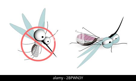 Mosquitoes are carriers of infections. Winged insects. Insect mosquito, mosquito and pest illustration for oil repellent, spray and ad patches, poster Stock Vector