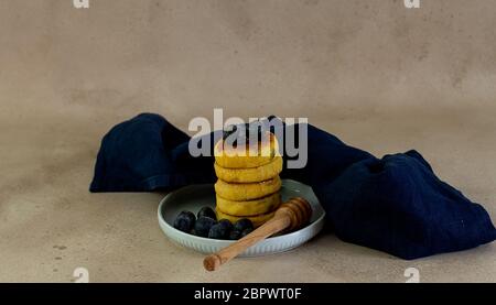 Ricotta blueberry pancakes Stock Photo