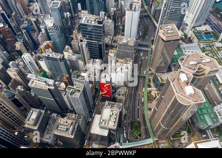 Central, Hong Kong 01 November 2018:- Top view of Hong Kong business office tower Stock Photo