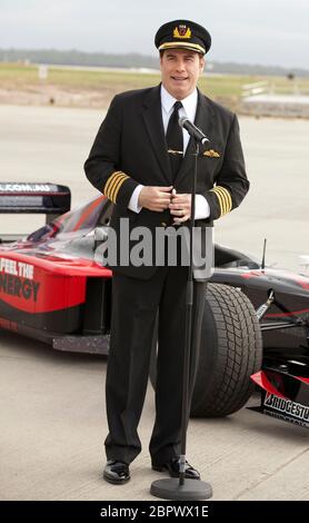 John Travolta wearing Qantas pilot's uniform, Melbourne airport, 2010. Stock Photo
