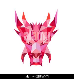 Low polygon style illustration of a head of a mythical dragon,serpent-like legendary creature that appears in  folklore of many cultures viewed from f Stock Photo