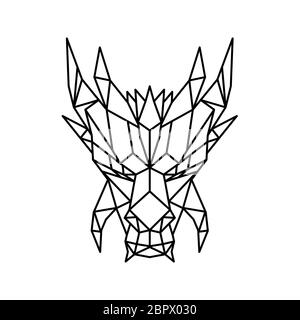 Low polygon style illustration of a head of a dragon, a serpent-like legendary creature that appears in folklore of many cultures viewed from front on Stock Photo
