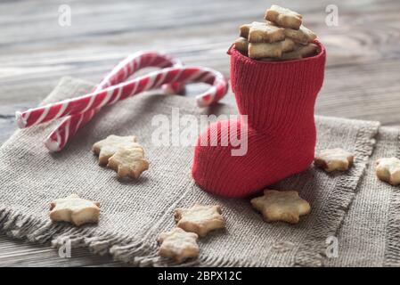 Butter cookies in the Christmas stocking Stock Photo