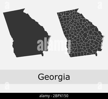 Georgia maps vector outline counties, townships, regions, municipalities, departments, borders Stock Vector
