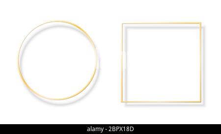 Square and round shiny gold frames with shadows. Vector illustration Stock Vector