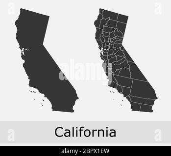 California maps vector outline counties, townships, regions, municipalities, departments, borders Stock Vector