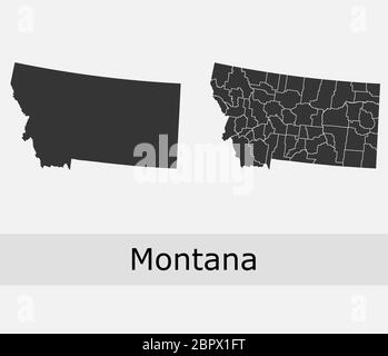 Montana maps vector outline counties, townships, regions, municipalities, departments, borders Stock Vector