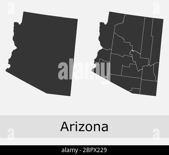 Arizona maps vector outline counties, townships, regions, municipalities, departments, borders Stock Vector