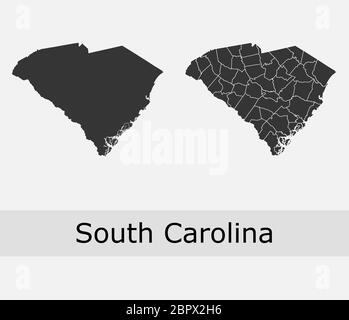 South Carolina maps vector outline counties, townships, regions, municipalities, departments, borders Stock Vector