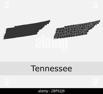 Tennessee maps vector outline counties, townships, regions, municipalities, departments, borders Stock Vector