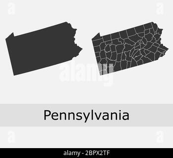 Pennsylvania maps vector outline counties, townships, regions, municipalities, departments, borders Stock Vector