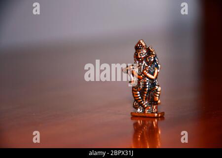 Statue of Lord Radha Krishna, Metal Statue, Hindu Religion God Stock Photo