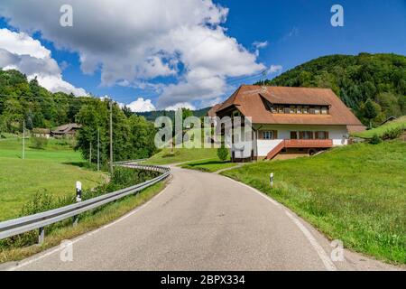 Traditional Landscape with street and House in Black Forest in Baden Wuerttemberg in germany Stock Photo