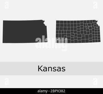 Kansas maps vector outline counties, townships, regions, municipalities, departments, borders Stock Vector