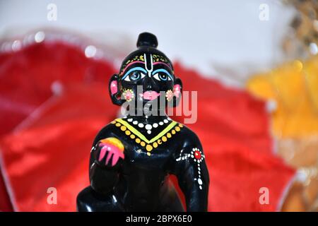 Statue of Lord Radha Krishna, Metal Statue, Hindu Religion God Stock Photo