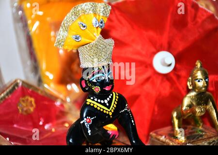 Statue of Lord Radha Krishna, Metal Statue, Hindu Religion God Stock Photo