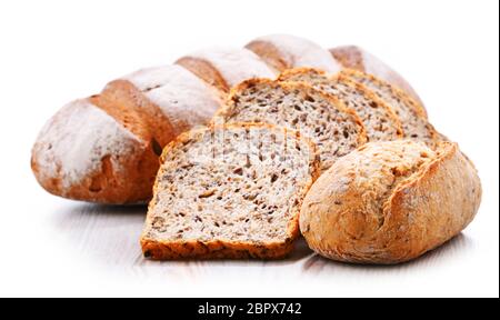 Composition with assorted bakery products isolated on white Stock Photo