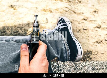 ecig addiction young people electronic cigarette electric smoker vaping . Stock Photo