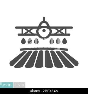 Crop duster airplane spraying a farm field icon. Agriculture sign. Graph symbol for your web site design, logo, app, UI. Vector illustration, EPS10. Stock Photo