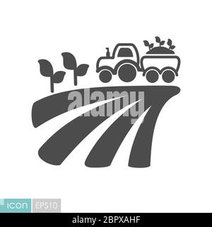 Tractor on field harvest seedling flat icon. Agriculture sign. Graph ...