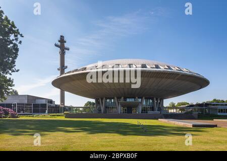 Eindhoven, The Netherlands, May 16th 2020. The evoluon, a futuristic UFO shaped building and landmark in Eindhoven city designed by Louis Kalff. Shot Stock Photo