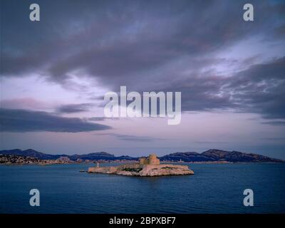 Chateau d'if prison where Alexander Dumas imprisoned count Monte Cristo in his novel, Marseille, France, view from iles de Frioul. Stock Photo