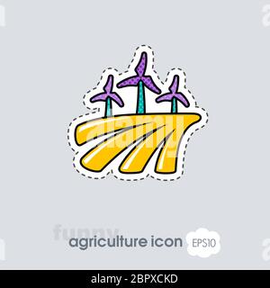 Windmill on the field flat icon. Agriculture sign. Graph symbol for your web site design, logo, app, UI. Vector illustration, EPS10. Stock Photo