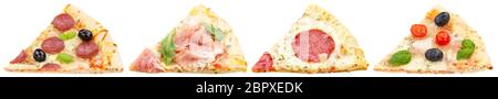 Pizza pizzas slice slices collection collage isolated on a white background Stock Photo