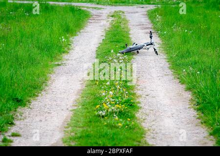 bike path winding through the gras Stock Photo