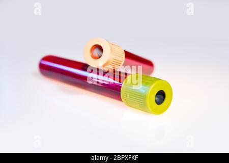 Two blood test tubes isolated on white background Stock Photo