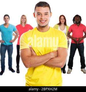 Group of friends young people square isolated on a white background Stock Photo