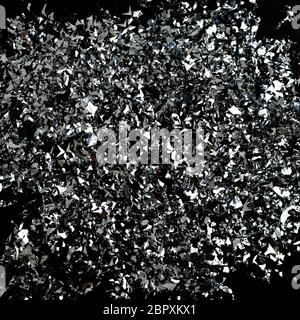 Silver confetti texture on a black background. Shiny backdrop. Stock Photo