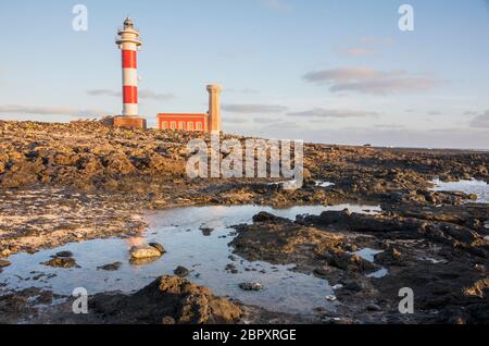 The Tostón Lighthouse or El Cotillo Lighthouse in northern Fuerteventura, Canary Islands, Spain Stock Photo