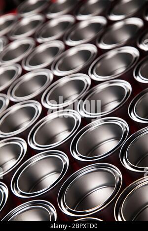 Metal tin paint cans background Stock Photo